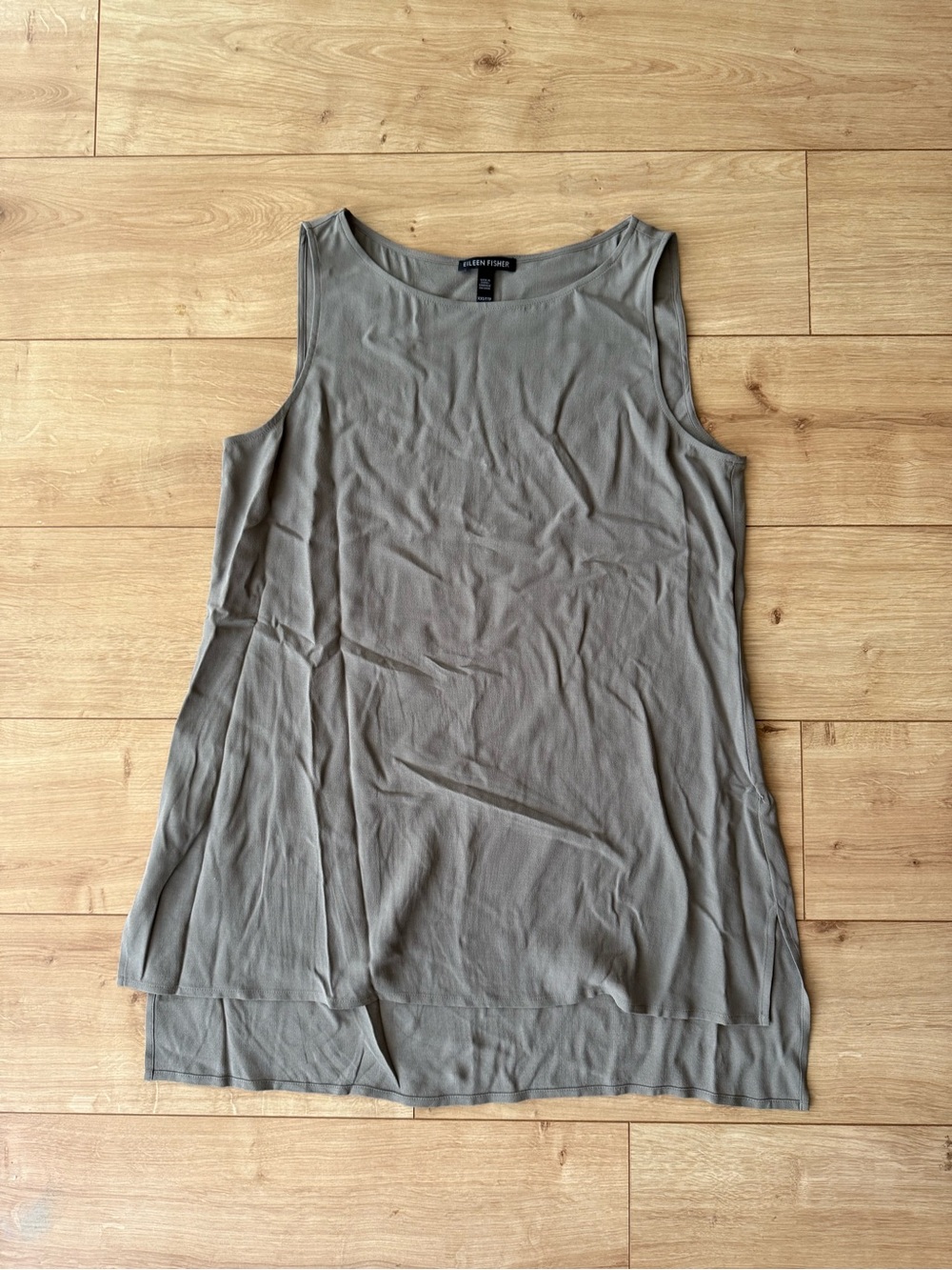 Eileen Fisher Gray Silk Tunic Tank Top XXS Sleeveless Layered Hem Minimalist